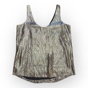 J. Crew Cate‎ Gold Jacquard Metallic Silk Paisley Print Top Size 2